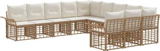 vidaXL Conjunto De Sof&aacute;s De Exterior 11 Uds. Natural Y Crema Poli&eacute;ster Vidaxl