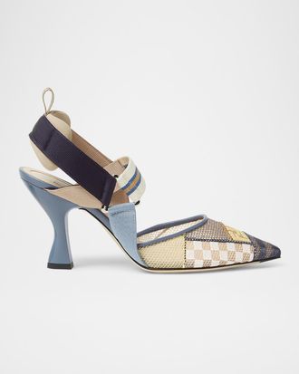 Fendi Colibri Patchwork Mesh Slingback Pumps