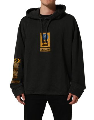 Dolce & Gabbana Logo-Embroidered Cotton Hoodie - Black