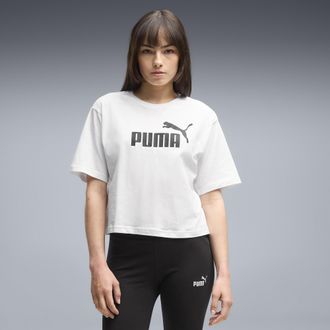 Puma T-shirt cropped con logo ESS N. 1 vestibilit&agrave; comoda da donna, Abbigliamento, Bianco, XL