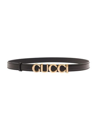 Gucci Black Thin Logo Lettering Buckle Belt