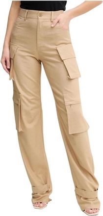 Simona Corsellini Cargo broek met knoopsluiting - Dames - Wijde Broeken - Beige - L - Polyester - Broeken
