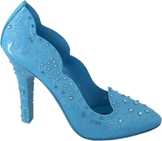 Dolce & Gabbana Blue Crystal Floral CINDERELLA Heels Womens Shoes