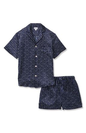 Petite Plume Nautical Stripe Mulberry Silk Short Pajamas in Navy at Nordstrom, Size X-Large