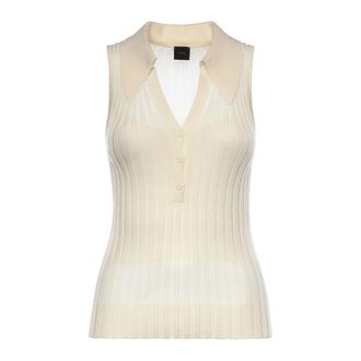 Pinko Sleeveless Tops, female, Beige, Size: XS Ribbed Sleeveless Top