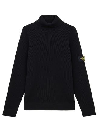 Stone Island Pullover A Collo Alto In Lana A Costine-Uomo