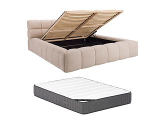 VENTE-UNIQUE.COM Cama con canap&eacute; abatible tela beige