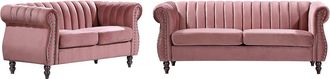 Vente-Unique Sof&aacute;s chesterfield de 3 y 2 plazas de terciopelo rosa antiguo TRUMBO
