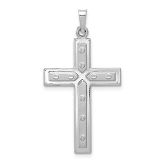 Diamond2Deal 14k White Gold Polished Satin Dots Cross Pendant