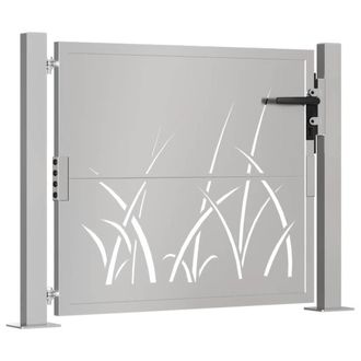 Berkfield Home Beautiful Garden Gate 105x80 cm Corten Steel Grass Design in Brown