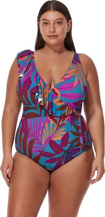Gottex Plantopia Plus Size V-neck Surplice Ruffle One Piece