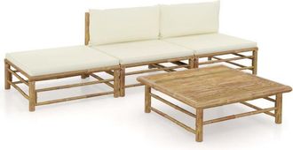 vidaXL Set De Muebles De Jard&iacute;n 4 Piezas Bamb&uacute; Y Cojines Blanco Crema Vidaxl