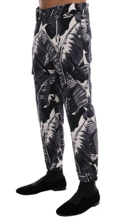 Dolce & Gabbana Banana Leaf Print Cotton Trousers - Black