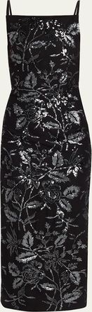 Prabal Gurung Square-Neck Floral Sequined Midi Dress