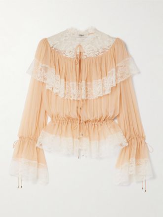 Chlo&eacute; Blusa A Balze In Mussola Di Seta Biologica - Arancione