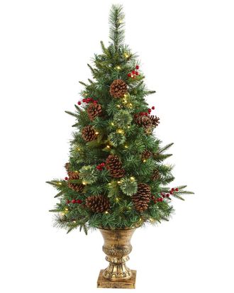 Nearly Natural 4ft. Pine, Pinecone And Berries Artificial Christmas Tree in Decorative Urn