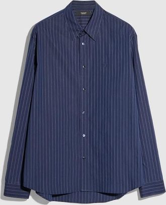 Gucci Pinstripe Cotton Shirt With Embroidery, Size 44, Blue