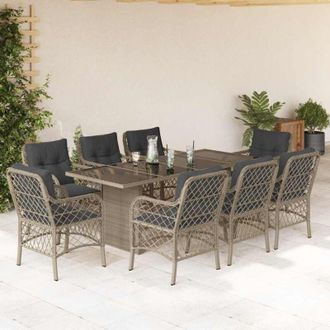 vidaXL Set Comedor De Jard&iacute;n 9 Pzas Cojines Rat&aacute;n Sint&eacute;tico Gris Claro Vidaxl