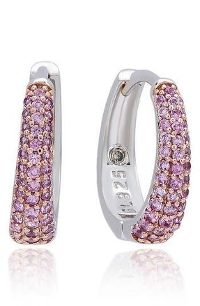 Suzy Levian Pav&eacute; Sapphire Huggie Hoop Earrings in Pink at Nordstrom Rack