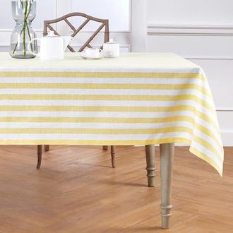 Solino Home Linen Tablecloth for Dining Table, Holiday and Everyday Dining Table Decor - Sorrento Stripe in Yellow And White at Nordstrom, Size Medium