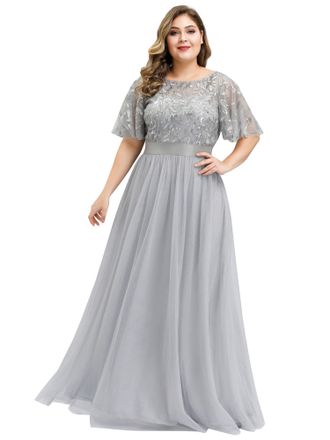 Ever-pretty Plus Size Ladies Floor Length Long Evening Dress for Weddings Grey 24UK