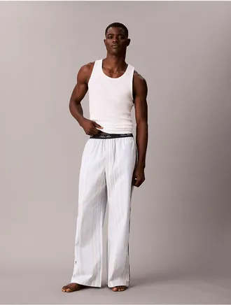 Calvin Klein Mens Cotton Poplin Script Sleep Pants - Blue - XL