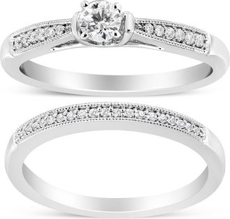 House of Brilliance Silver 1/3 Cttw Diamond Engagement Ring Bridal Set with Milgrain in White at Nordstrom, Size 10