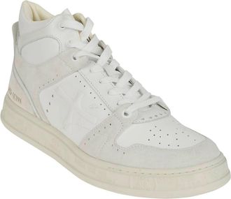 Premiata Mens Midquinn 6021 Basketball Shoes In White Leather And Suede