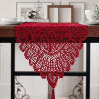 OEM Camino De Mesa, 33 X 137 Cm Camino De Mesa Rojo Bordado Con Borlas De Encaje, Ideal Para La Decoraci&oacute;n De Mesas