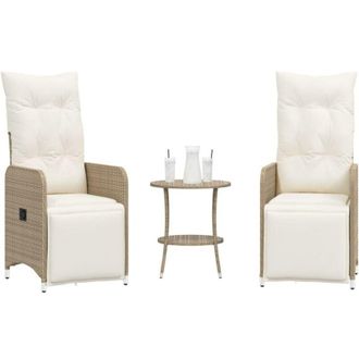 vidaXL Sedie da Giardino Reclinabili 2pz con Tavolino Polyrattan Beige - Vidaxl