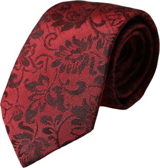 Dolce & Gabbana Mens Floral Pattern Silk Necktie - Dark Red - One Size
