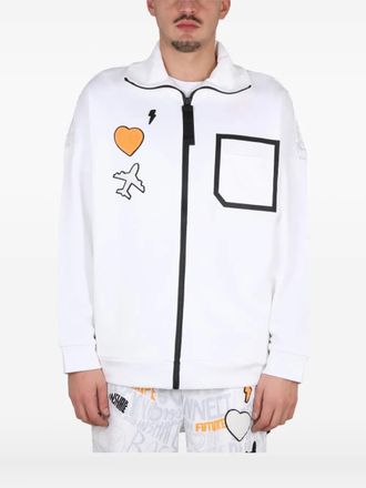 BOSS graphic-patch zip-up sweatshirt - White