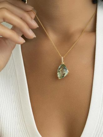 Lisa Nik 18kt geelgouden halsketting met diamant en kwarts