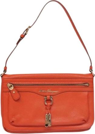 Ferragamo Pre-owned Shoulder Bags, female, Orange, Size: ONE SIZE Pre-owned Leather Shoulder Bag
