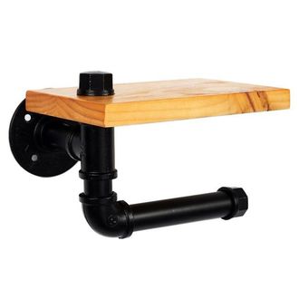 OEM Portarrollos De Papel Higi&eacute;nico De Madera De Pino Y Metal - Marr&oacute;n Y Negro