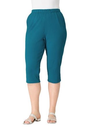 Roaman's Plus Size Soft Knit Relaxed Pull-On Capri Pant in Deep Teal at Nordstrom, Size Small