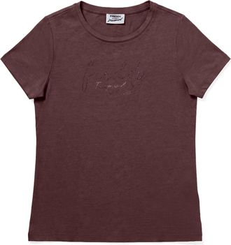Freddy T-shirt donna girocollo con grafica dorata e fondo stondato