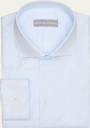 Bergdorf Goodman Mens Cotton Micro-Check Point Collar Dress Shirt