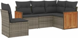 vidaXL Juego De Sof&aacute;s Jard&iacute;n Con Cojines 5 Pzas Rat&aacute;n Sint&eacute;tico Gris Vidaxl