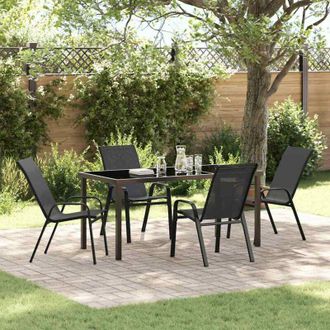 vidaXL Conjunto De Comedor De Jard&iacute;n 5 Pcs Negro Textileno Y Acero Vidaxl