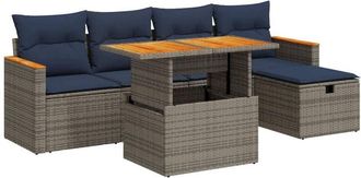 vidaXL 6 Piece Garden Sofa Set with Cushions Grey Poly Rattan Acacia Vidaxl