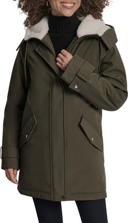 DKNY Faux Fur Lined Hooded Softshell Parka in Loden at Nordstrom Rack, Size X-Small
