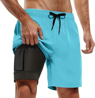 Generic Swimming Trunks Men with Compression Liner 4-Way Stretch Mens Long Swim Shorts 2 in 1 with Pockets Mens Board Shorts Mens Quick Dry Bermuda Bathing Su