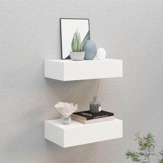vidaXL Vidaxl - Estantes De Pared Con Caj&oacute;n 2 Uds Mdf Blanco 40x23,5x10 Cm