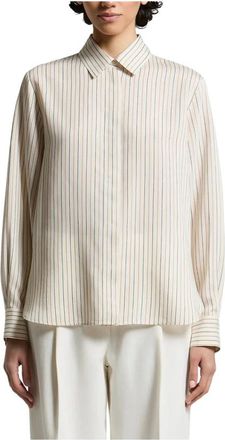 PESERICO Vertical-Stripe Shirt - Dames - Overhemden - Beige - XL - Katoen - Overhemden