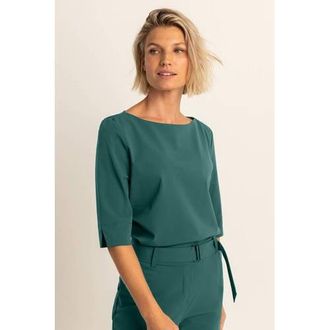 Expresso travelstof slim high waist broek petrol