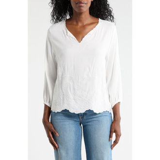 Forgotten Grace Embroidered Split Neck Top in White at Nordstrom Rack, Size X-Large