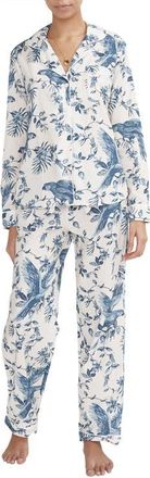 Desmond & Dempsey Long Pajama Set in Parrot Cream/blue at Nordstrom, Size X-Large Uk