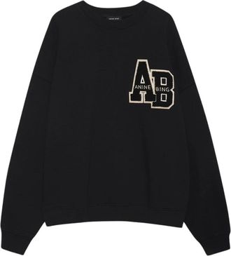 Anine Bing Zwarte Miles Letterman Sweatshirt - Dames - Sweatshirts - Zwart - M - Katoen - Hoodies & sweatvesten