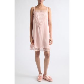Simone Rocha Embroidered Trim Satin Slipdress in Soft Pink at Nordstrom, Size 14